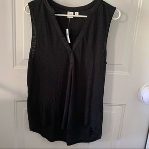 New Gap Womens Black Hi-Lo Vneck Sleeveless Sheer Slub Top Sz M